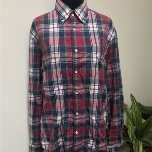 Men's Plaid Button-Down Shirt - Red, Green, and White